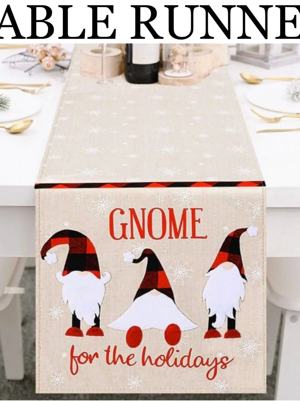 ❄️ Gnomes Snowflakes Christmas Holiday Table Runner Decor ⛄️